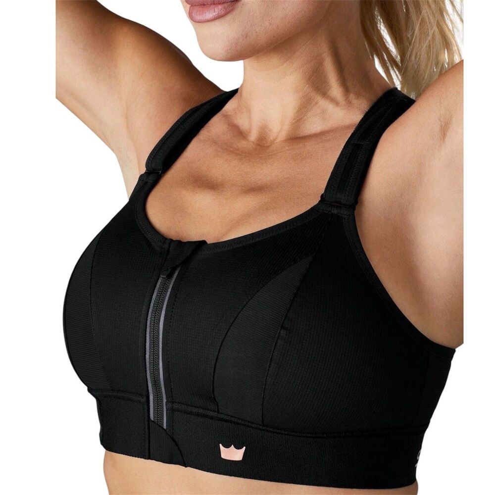 SHEFIT Sports Bra Size Large (Luxe) Black High Support Zip Front + Hooks Size L